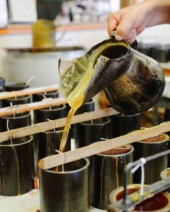 pouring a naturally made st eval candle in Cornwall we are nomads