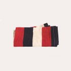 striped table runner in hand block printed cream, red and navy stripes