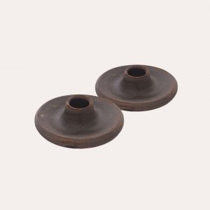 set of two brown ceramic candle sticks for tall dinner candles