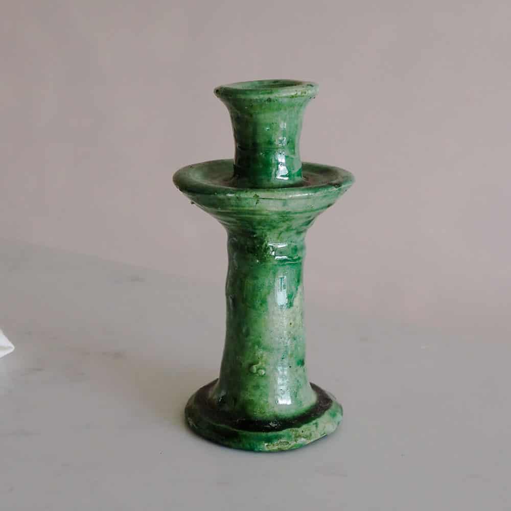 gloss green tamegroute candlestick with texture, made in the village of tamegroute