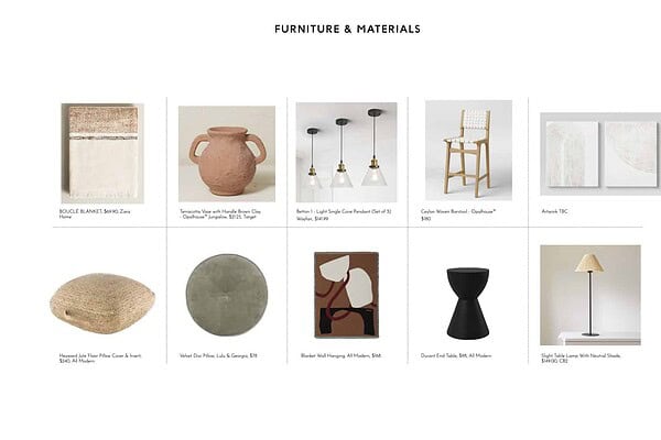 homeware shopping list for an interior design project in austin, texas