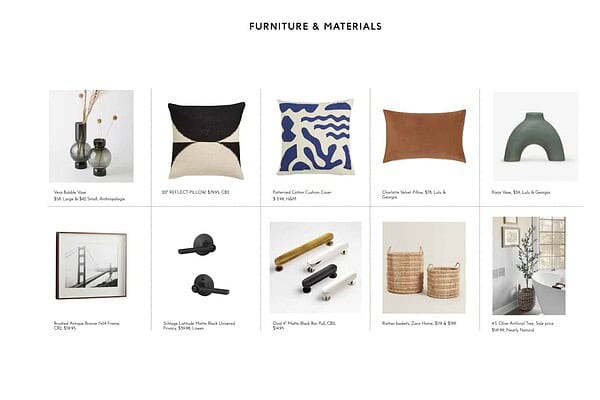 homeware shopping list for an interior design project in austin, texas
