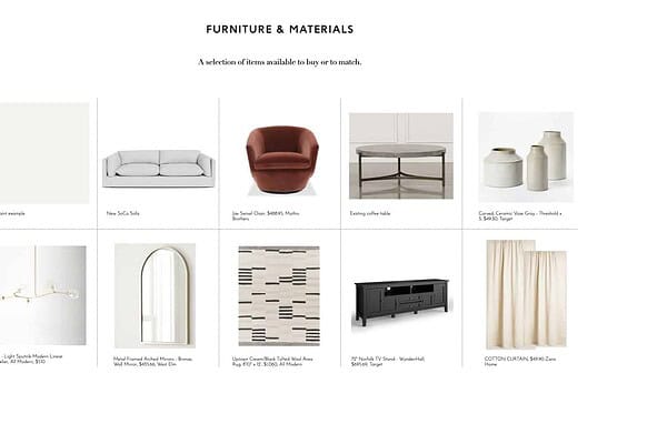 homeware shopping list for an interior design project in austin, texas