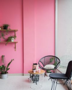 bright pink painted wall in a modern apartment